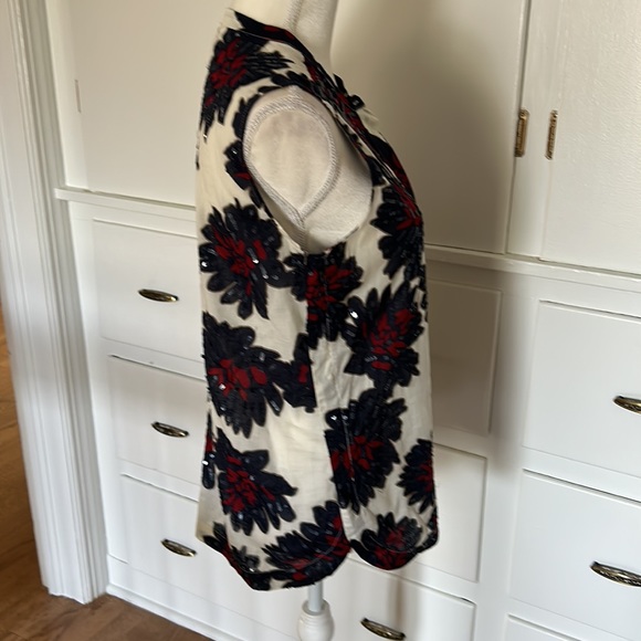 J. Crew sequin tank navy, burgundy, cream sleeveless. Button front. Dressy - Picture 6 of 10